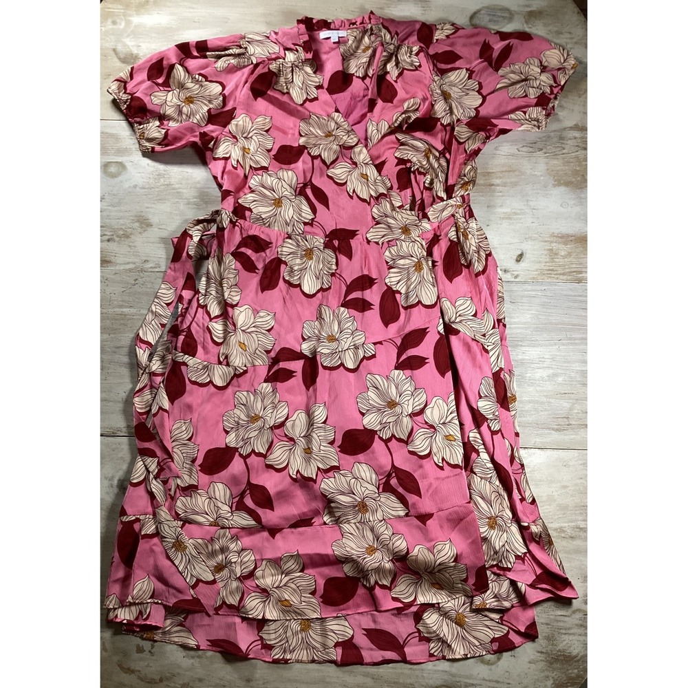 Draper James Pink Floral Magnolia Wrap Dress XXL Short Sleeve Ruffle Tiered Midi